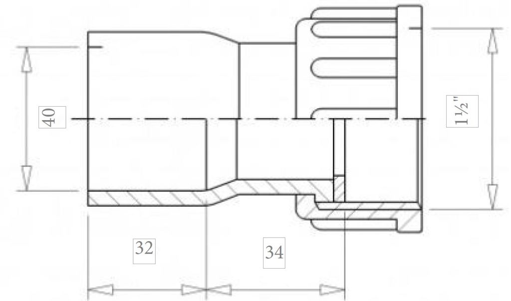 pvc 2/3 kopp kort 40 x 1½"bi 16 bar