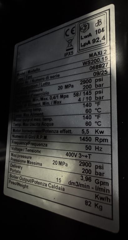 hogedrukreiniger koud 15L/min 200bar