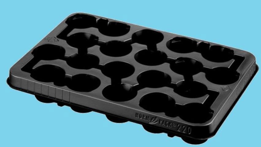 Normpacktray 220 zwart bodemgat 20 gaats