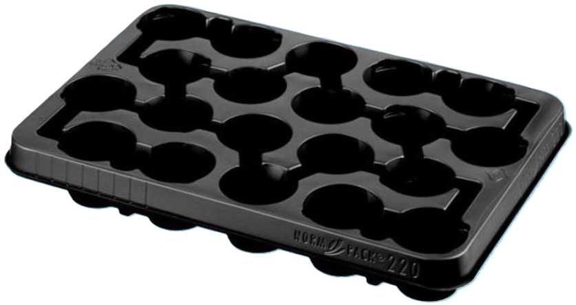 Normpacktray 220 zwart bodemgat 20 gaats