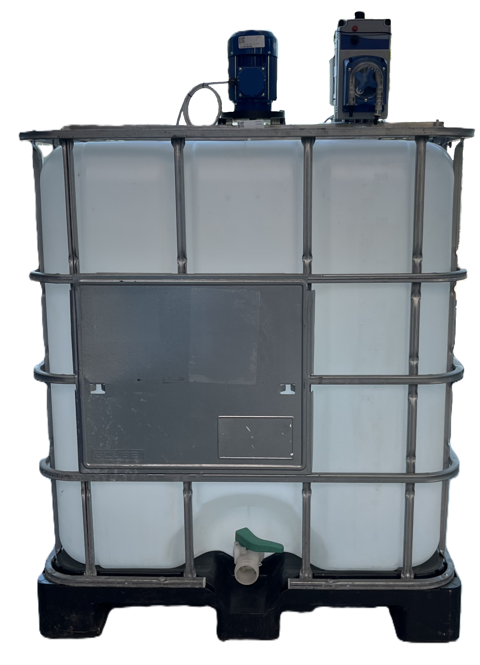 tank 1000L+roermenger en zuigvoorziening