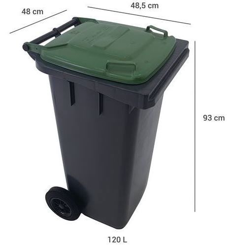 afvalbak + wiel 120ltr zw/gr met deksel