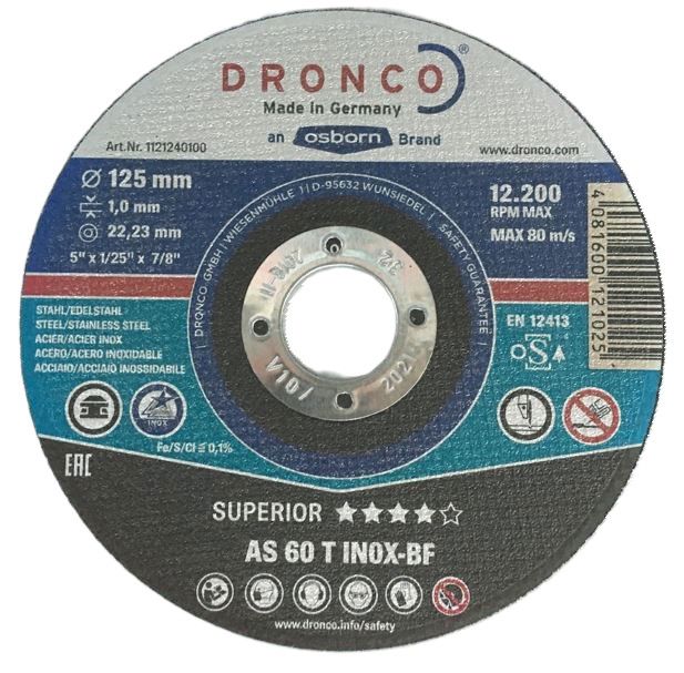 doorslijpschijf 125x1x22mm as 60 t inox