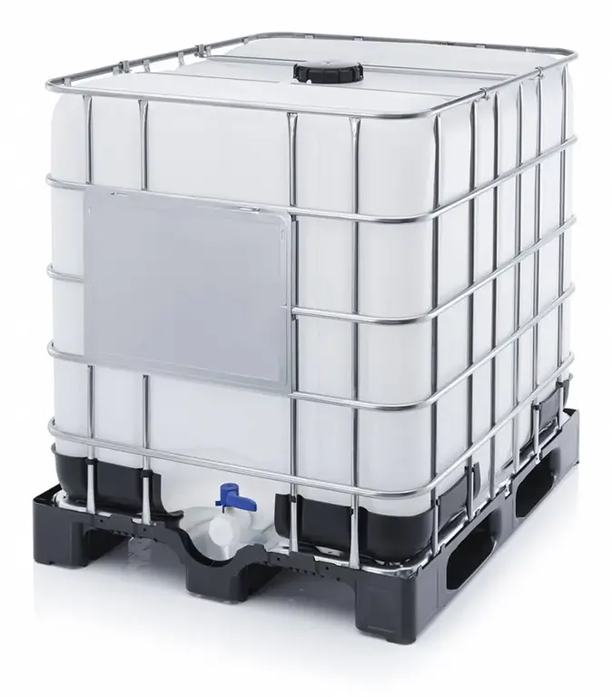 vloeistoftank IBC 1000L knststf wit plt