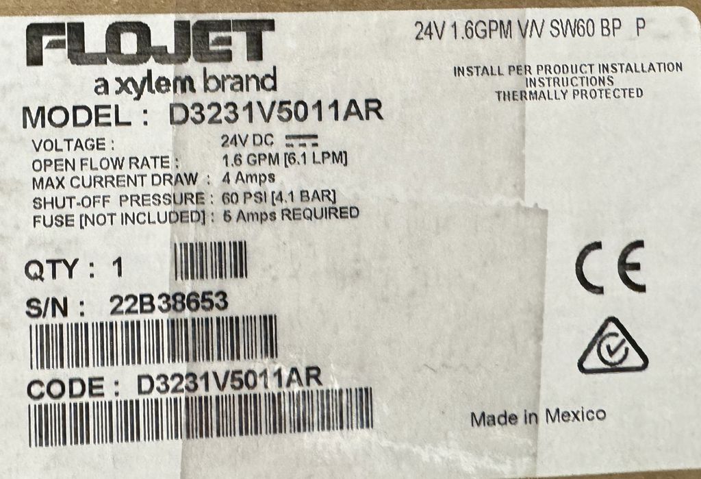 membraanpomp Flojet 24VDC 6,1L/m 4,1bar